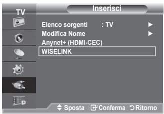 Inserisci Elenco sorgenti : TV Modifica Nome Anynet+ (HDMI-CEC) WISELINK Sposta Conferma Ritorno