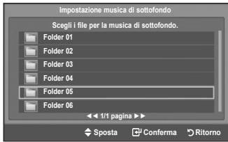 Impostazione musica di sottofondo Scegli i file per la musica di sottofondo. Folder 01 Folder 02 Folder 03 Folder 04 Folder 05 Folder 06 << 1/1 pagina >> Sposta Conferma Ritorno