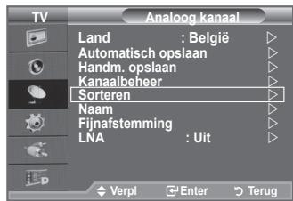 Analog kanaal Land : België Automatisch opslaan Handm. opslaan Kanaalbeheer Sorteren Naam Fijnafstemming LNA : Uit Verpl Enter Terug