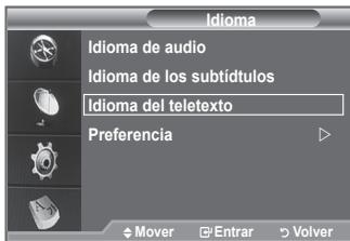 Idioma Idioma de audio Idioma de los subtítulos Idioma del teletexto Preferencia Mover Entrar Volver