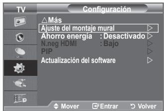 TV Configuración △ Más Ajuste del montaje mural Ahorro energía : Desactivado N.neg HDMI : Bajo PIP Actualización del software Mover Entrar Volver