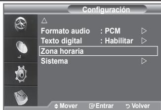 Configuración Formato audio : PCM Texto digital : Habilitar Zona horaria Sistema Mover Entrar Volver