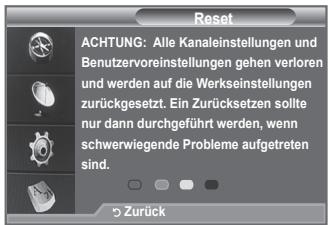 Reset ACHTUNG: Alle Kanaleinstellungen und Benutzervoreinstellungen gehen verloren und werden auf die Werkseinstellungen zurückgesetzt. Ein Zurücksetzen sollte nur dann durchgeführt werden, wenn schwerwiegende Probleme aufgetreten sind. Zurück