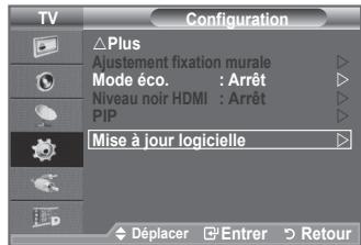 TV Configuration Plus Ajustement fixation murale Mode éco. : Arrêt Niveau noir HDMI : Arrêt PIP Mise à jour logicielle Déplacer Entrer Retour