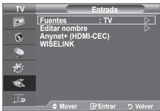 TV Entrada Fuentes : TV Editar nombre Anynet+ (HDMI-CEC) WISELINK Mover Entrar Volver