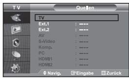TV Ext.1 : ...... Ext.2 : ...... AV : ...... S-Video : ...... Komp. : ...... PC : ...... HDMI1 : ...... HDMI2 : ...... Navig. Eingabe Zurück