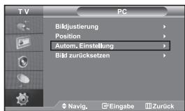 TV PC Bildjustierung Position Autom. Einstellung Bild zurücksetzen Navig. Eingabe Zurück
