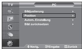 TV PC Bildjustierung Position Autom. Einstellung Bild zurücksetzen Navig. Eingabe Zurück