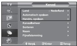 TV Kanaal Land : Nederland Automatisch opslaan Handm, opslaan Kanaalbeheer Sorteren Naam Fijnafstemming VerpL Enter Terug
