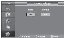TV Acertar relogio Hora Minuto 00 00 Mover Adjust Voltar