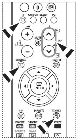 TV CH MGR SLEEP PC MUTE MENU ENTER PIP INFO TTX/MIX PMODE S.MODE ST RSIZE SOURCE SWAP