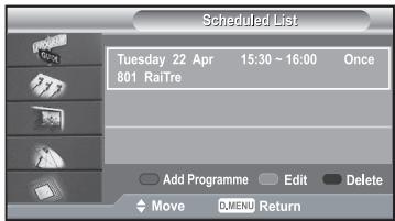 SAMSUNG LE40R73BD - Using the Scheduled List - 3