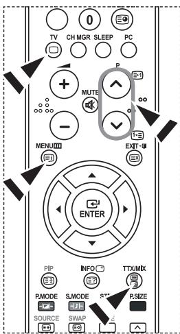 TV CH MGR SLEEP PC MUTE P MENU ENTER PBP INFO TTX/MIX E3 E2 E1 P.MODE S.MODE ST R.SIZE SOURCE SWAP