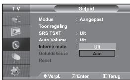 Modus : Aangepast Toonregeling SRS TSXT : Uit Auto Volume : Uit Interne mute : Uit Geluidskeuze : Aan Reset VerpL Enter Terug