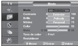 TV Modo Contraste Brillo Nitidez Color Matiz G 50 R 50 Tono de color : Frio1 Restablecer Mover Entrar Volver
