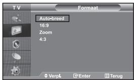 TV Formaat Auto-breed 16:9 Zoom 4:3 VerpL Enter Terug