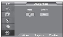 TV Ajustar hora Hora Minuto 00 00 Mover Ajustar Volver
