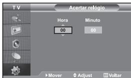TV Acertar relógio Hora Minuto 00 00 Mover Adjust Voltar