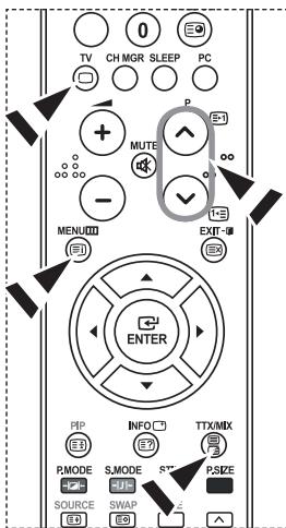 TV CH MGR SLEEP PC MUTE P MENU ENTER INFO TTX/MIX PIP E PMODE S.MODE ST P.SEE SOURCE SWAP