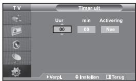 TV Timer uit Uur 00 min 00 Activering Nee VerpL Instellen Terug
