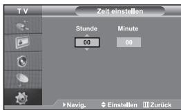 TV Zeit einstellen Stunde 00 Minute 00 Navig. Einstellen Zurück