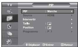 TV PIP : Marche Source : HDMI Intervertrir Taille : Position : Programme : P 1 Déplacer Enterer Retour