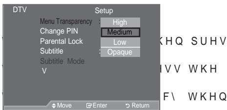SAMSUNG LE46A557P2F - Adjusting the Menu T transparency - 4