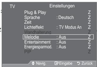 SAMSUNG LE46A559P4F - Einstellen des Lichteffekts (modellabhängig)ukt u op de W.LINK knop van de afstandsbediening.

![](images/6900683eb19eb4987f0643e46d1f1a783f1dea25e3948e74dae6ad09469bcf9c.jpg)


Sie können die LED an der Vorderseite des Fernsehgeräts je nach Wunsch an- bzw. abschalten. Schalten Sie sie ab, wenn Sie Energie sparen möchten oder die LED Ihre Augen stört.

Drücken Sie die Taste MENU, um das Bildschirmmenü anzuzeigen. 
Drücken Sie die 7D V W H x R G H U z XP (L Q V W H auszuwählen, und drücken Sie dann die Taste ENTER).   
Drücken Sie die 7DVWH x RGHU z XP /LFKWH und drücken Sie dann die Taste ENTER.   
'U•FNHQ 6LH GLH 7DVWHQ x RGHU z XP Modus An" oder "Ein" auszuwählen.
Drücken Sie die Taste ENTER☐.

‡Aus: LED geht nicht an.
‡Standby: Die LED wird im Standby-Modus eingeschaltet.
‡TV Modus An: Die LED leuchtet beim Fernsehen.
‡Ein: Die LED leuchtet immer.


text_imagee W.LINK knop op de afstandsbediening om het WISELINK menu weer te geven.

![](images/eb760d4df5505fab19b26feff609b023f858a38edb52c1fd694dfcd394627413.jpg)



TV
Einstellungen
Plug &amp; Play
Sprache : Deutsch
Zeit
Lichteffekt : TV Modus An
Wandhalterung
Melodie : Aus
Entertainment : Aus
Energiesparmod. : Aus
PIP
Navig. Eingabe Zurück
LED
SAMSUNG

Gebruik van de knoppen van de afstandsbediening in het WISELINK Menu


° 6WHOOHQ 6LH GLHVHQ /LFKWHIIHNW \$XV XP GHQ 6WURPYHUEUI

Drücken Sie zum Beenden die Taste EXIT.

Melodie / Entertainment / Energiesparmod.id="gebruik-van-de-foto-jpeg-lijst">

Drücken Sie die Taste MENU, um das Menü anzuzeige. 
'U•FNHQ 6LH GLH 7DVWH x RGHU z XP auszuwählen, und drücken Sie dann die Taste ENTER'.   
:IKOHQ 6LH PLW GHQ 7DVWHQ x RGHU z und drücken Sie dann die Taste ENTER.   
Wenn Sie die gewünschten Änderungen vorgenommen haben, drücken Sie die Taste ENTER.   
Drücken Sie zum Beenden die Taste EXIT. - 1