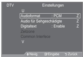 SAMSUNG LE46A559P4F - Festlegen des Untertitelmodusto per attivare la funzione correlata.

![](images/9ae99556ad66c50724c7768daf78e8e8aff19452ea9da821daf6148e46199807.jpg)


Mit diesem Menü legen Sie den Untertitelmodus fest. "Normal" unter dem Menü ist die Basisoption für Untertitel, und "Schwerhörig" ist für hörgeschädigte Personen bestimmt.

Drücken Sie die Taste MENU, um das Menü anzuzeigen. Drücken Sie die Taste S oder T, um "Digitalmenü" auszuwählen, und drücken Sie dann die Taste ENTERG.   
Drücken Sie die Taste S oder T, um "Einstellungen" auszuwählen, und drücken Sie dann die Taste ENTERG.   
Drücken Sie die Taste S oder T, um "Untertitelmodus" auszuwählen, und drücken Sie dann die Taste ENTER.   
Drücken Sie die Taste S oder T, um "Normal" oder "Schwerhörig" auszuwählen. Drücken Sie die Taste ENTERG.   
Drücken Sie zum Beenden die Taste EXIT.

Wenn das Programm, das Sie gerade sehen, die Funktion "Schwerhörig" nicht unterstützt, wird selbst bei ausgewählter Funktion "Schwerhörig" automatisch die Funktion "Normal" aktiviert.


text_imagep >

DTV
Einstellungen
Menütransparenz : Mittel
PIN ändern
Kindersicherung
Untertitel : Ein
Untertitelmodus Normal
V Schwerhörig
Navig. Eingabe Zurück

Tasti pannello laterale   
° La forma e il colore del prodotto possono variare in base al modello.

1 SOURCE

Alterna tutte le sorgenti d'ingresso disponibili (TV, Est.1, Est.2, AV, S-Video, Comp., PC, HDMI1, HDMI2, HDMI3, DTV). Nel menu a video, utilizzare questo tasto come si usa il tasto ENTERG del telecomando.

2 MENU

Premere per visualizzare il menu a video con le funzioni del televisore.

3 - ▲ +

Premere per aumentare o diminuire il volume. Nel menu a video, utilizzare questi tasti - + così come si usano i tasti We X del telecomando.

4 ∨ C/P. ⊙ ∧

Premere per cambiare canale.

Nel menu a video, utilizzare questi tasti ∨ C/P. Ⓧ ∧ così come si usano i tasti T e S del telecomando. (I tasti dei canali consentono di accendere il televisore senza usare il telecomando.)

5 Indicatore di alimentazione
Lampeggia e si spegne quando l'alimentazione è attivata, e si accende in modalità standby.

6 ⏻ (Alimentazione)

Premere per accendere e spegnere il televisore.

7 Sensore del telecomando
Puntare il telecomando in direzione di questo punto sul televisore.

8 Altoparlanti


Audioformat ändernriare in base al modello.

1 SOURCE

Alterna tutte le sorgenti d'ingresso disponibili (TV, Est.1, Est.2, AV, S-Video, Comp., PC, HDMI1, HDMI2, HDMI3, DTV). Nel menu a video, utilizzare questo tasto come si usa il tasto ENTERG del telecomando.

2 MENU

Premere per visualizzare il menu a video con le funzioni del televisore.

3 - ▲ +

Premere per aumentare o diminuire il volume. Nel menu a video, utilizzare questi tasti - + così come si usano i tasti We X del telecomando.

4 ∨ C/P. ⊙ ∧

Premere per cambiare canale.

Nel menu a video, utilizzare questi tasti ∨ C/P. Ⓧ ∧ così come si usano i tasti T e S del telecomando. (I tasti dei canali consentono di accendere il televisore senza usare il telecomando.)

5 Indicatore di alimentazione
Lampeggia e si spegne quando l'alimentazione è attivata, e si accende in modalità standby.

6 ⏻ (Alimentazione)

Premere per accendere e spegnere il televisore.

7 Sensore del telecomando
Puntare il telecomando in direzione di questo punto sul televisore.

8 Altoparlanti - 1