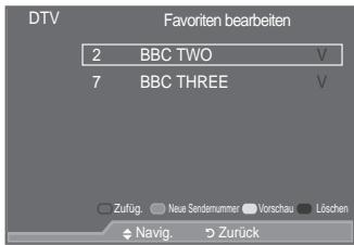 SAMSUNG LE46A559P4F - DTV
2 BBC TWO V
7 BBC THREE V
15 abc1 V
Zuflug. Neue Sendemummer Vorschau Löschen
◆ Navig. → Zurück - 2
