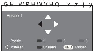 SAMSUNG LE46A559P4F - Het menu openen736cb69fb197351cfc0e84bb1fbdb38a5911423009e22e9fddfd18.jpg)



'UXN RS x z { RI y RS XZ DIVWDQGVEH

° Het scherm Wandsteun wordt weergegeven. 
° Wanneer het scherm voor aanpassen van de wandsteun niet wordt weergegeven door op een van de richtingtoetsen te drukken, gaat u via het menu naar het scherm.
- Druk op de toets MENU om het menu weer te geven.
'UXN RS GH WRHWV x RI z RP , QVW en druk vervolgens op de toets ENTER.


text_imagever Enrar Volver


TV
Plug &amp; Play
Taalkeuze : Nederlands
Tijd
Lichteffect : Kijkstand aan
Wandsteun
Melodie : Uit
Entertainment : Uit
Spaarstand : Uit
PIP
Z
Z
Z
Z
Z
Z
Verpl. Enter Terug

FWHUHQ
 UXN RS GH WRHWV x RI z RP VHOHFW ^3 :DQGVWHXQ' WH selecteren en druk vervolgens op de toets ENTER.
De positie opslaantivado
Ahorro energía : Desactivado
PIP
◆ Mover □ Entrar → Salir - 1