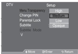 SAMSUNG LE46A559P4F - Adjusting the Menu T transparency - 1