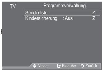 SAMSUNG LE46A559P4F - Sender hinzufügen/sperren op de toets ENTER.   
3. Druk op de toets x R I am "Favorieten bewerken" te selecteren en druk op de toets ENTER.   
4. Selecteer het gewenste kanaal door op de toets x R I te drukken.   
5. Druk op de groene toets.

° De ruimte voor het invoeren van het nummer is leeg.

![](images/ebe17b87c82976ff6f4986bde341aac6f65324502f7eaf32d89a4397b58e10a3.jpg)


° Bei DTV oder externem Eingangssignal nicht verfügbar.
Mit Hilfe der Programmverwaltung können Sie Sender bequem sperren oder hinzufügen.

Drücken Sie die Taste MENU, um das Menü anzuzeigen.
'U•FNHQ 6LH GLH 7DV Wkanal" Auszubwählen, und drücken Sie dann die Taste ENTERG.   
'U•FNHQ 6LH GLH 7DVWH x RGHU z XP auszuwählen, und drücken Sie dann die Taste ENTER!'. 
‡ 6 HQ GHU KLQ]XI•JHQ
Mit Hilfe der Senderliste können Sie Kanäle hinzufügen.   
Wählen Sie die "Senderliste" durch Drücken der Taste ENTER.   
Wechseln Sie zum Feld (⊕) L Q G H P 6 L H G L H 7 D V W I drücken, und wählen Sie den hinzuzufügenden Sender aus. Drücken Sie dann die Taste ENTER∅, um den Sender hinzuzufügen.

Wenn Sie erneut die Taste ENTER ☑ drücken, wird das Symbol (√) neben dem Kanal angezeigt, und der Kanal wird nicht hinzugefügt.
° “☐” ist aktiviert, wenn “Kindersicherung” auf “Ein” eingestellt ist.


text_imagekanaalnummer in. Druk op ENTER om op te slaan of op RETURN om te annuleren.

° 'UXN RS GH NQRS { RP HHQ LQJHYRHUG JHWDO WH YHUZLMGHUHQ   
° Wanneer u een nummer invoert dat al aan een ander kanaal is toegewezen, wordt het nummer toegewezen aan het geselecteerde kanaal en wordt het vorige nummer toegewezen aan het andere kanaal. De twee nummers worden dus omgedraaid.   
° De Favoriete kanalen worden automatisch gesorteerd in een oplopende volgorde van kanaalnummers.

7. Druk op de toets EXIT om het menu te verlaten.



TV
Land : GB
Autom. speichern
Man. speichern
Programmverwaltung
Sortieren
Name
Feinabstimmung
LNA : Aus
Z
Z
Z
Z
Z
Z
Z
Z
Z
Navig. Eingabe Zurück
2 BBC TWO V
7 BBC THREE V
15 abc1 V
Toevoegen Opn. nummeren Trailer Verwijderen
Verpl. Terug - 1