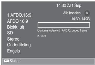 SAMSUNG LE46A559P4F - Programma-informatie weergevenIHULF

SHULIHULFD TXLQ

TXLQGL SUHPHUH

HU GLVS FRQ'

![](images/7279c649895cdcb4ddc5cc6c3578c8c9ea60d8c723cd0c3989894a6ddcd263d7.jpg)


Wanneer u naar een kanaal kijkt, kunt u aanvullende informatie over het huidige programma
weergeven.


Druk op de toets INFO terwijl u naar een programma kijkt.
° De programma-informatie wordt weergegeven.


Druk op de toets INFO om de balkinformatie te sluiten.


° De informatie wordt weergegeven:
í /HHIWLMGVEHSHUNLQJ 
í 9LGHRW\SH 6' +' 5DGLR 
í 7\SH JHOXLG 0RQR 6WHUHR 'XDO 
í % HVWDDQ YDQ WHOHWHNVW RI '9% 
í *HVSURNHQ WDDO


flowchartispositivo selezionato può richiedere fino a 2 minuti. Non è possibile annullare l'operazione durante la fase di passaggio da un dispositivo all'altro.   
Il tempo richiesto per la scansione dei dispositivi dipende dal numero di dispositivi collegati al televisore.   
Al termine della scansione, il numero di dispositivi trovati non appare.   
Ogni volta che si accende il televisore tramite il tasto di accensione POWER viene eseguita una scansione automatica di tutti i dispositivi collegati. Tuttavia, i dispositivi collegati dopo avere acceso il televisore, o in altre circostanze particolari, potrebbero non apparire nell'elenco dei dispositivi. In questo caso, selezionare "Ricer disp con" nel menu.   
Se si è selezionata una modalità di ingresso esterna tramite il tasto SOURCE, non sarà possibile utilizzare la funzione Anynet+. Passare a un dispositivo Anynet+ utilizzando il TOOLS.

![](images/d2da7a64ee9b0a28b7a507af82e12858974ba6d2e643d5c05f86b98fe3a3037a.jpg)

![](images/6c1bc3cee99e08e08086b275024b609db89a356663b01793cd4751a559f05bb2.jpg)


graph TD
    A["Start"] --> B{Decision}
    B -->|Yes| C["INFO"]
    B -->|No| D["EXIT"]


Se si è selezionata una modalità di ingresso esterna tramite il tasto SOURCE, non sarà possibile utilizzare la funzione Anynet+. Passare a un dispositivo Anynet+ utilizzando il TOOLS.

![](images/d2da7a64ee9b0a28b7a507af82e12858974ba6d2e643d5c05f86b98fe3a3037a.jpg)

![](images/6c1bc3cee99e08e08086b275024b609db89a356663b01793cd4751a559f05bb2.jpg) - 1
