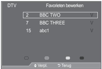 SAMSUNG LE46A559P4F - DTV
Favorieten bewerken
2   BBC TWO
5   Five
7   BBC THREE
15  abc1
16  QVC
Verpl.  Keuze   Terug
2. Premere i pulsanti Wo X per spostarsi su "Impostazione", quindi premere il pulsante ENTER.   
3. Premere i pulsanti S o T per selezionare l'elemento desiderato, quindi premere il pulsante ENTER☐ ("Velocità slide show", "Musica di sottofondo", "Impostazione musica di sottofondo", "Ripetizione musica", "Screen saver").   
4. Premere i pulsanti S o T per selezionare l'opzione desiderata, quindi premere il pulsante ENTER. Per uscire dalla modalità WISELINK, premere il pulsante W.LINK sul telecomando. - 1