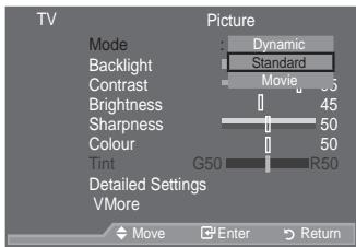 SAMSUNG LE46A559P4F - Movie: Selects the picture for comfortable display in a dark room. - 2