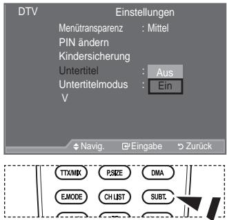 SAMSUNG LE46A559P4F - DTV
PIN ändern
Neue PIN bestätigen
!
Ihr PIN-Code wurde geändert.
OK
© PIN eingeben
Zurück



Einrichten von Untertitelnnte) consentono di montare il televisore alla parete. Per informazioni dettagliate sull'installazione del kit di montaggio a parete, consultare le istruzioni fornite insieme agli articoli del kit. Contattare un tecnico per richiedere assistenza quando si monta la staffa a parete. Samsung Electronics non può essere ritenuta responsabile per qualsiasi danno al prodotto o infortuni causati da una installazione autonoma del televisore da parte dell'utente.

![](images/3e5022c1be6a67846da6a982fe0dcbea28e2b7779eed9dd9bd53b5ccfec672e1.jpg)

Non installare il Supporto a parete mentre il televisore è acceso. In caso contrario, potrebbero YHUL¿FDUVL LQFLGHQWL FRQ da scosse elettriche.

° Rimuovere il piedistallo, coprire il foro sul fondo con un tappo e serrare con due viti.

OHVLRQL

Italiano - 3 - 1