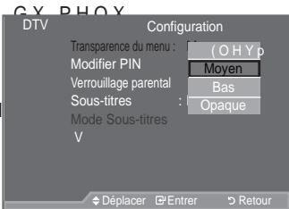 SAMSUNG LE52A559P4F - Réglage de la transparence du menu - 1