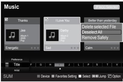 SAMSUNG LE52A568P3M - Deleting Multiple Music files - 1