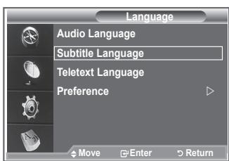 SAMSUNG LE52M87BD - Spremenite lahko privzete vrednosti za jezik podnapisov, avdia in teleteksta. - 2