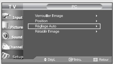 TV PC Input Picture Sound Channel Setup Verrouiller Image Position Réglage Auto Rétablir Image Dépl. Intro. Retour