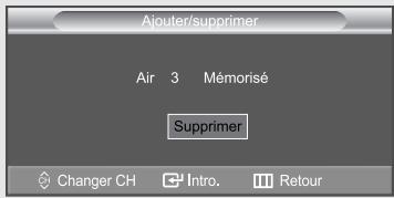Ajouter/supprimer Air 3 Mémorisé Supprimer Changer CH Intro. Retour