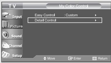 TV My Color Control Input Picture Sound Channel Setup Easy Control : Custom Detail Control Move Enter Return