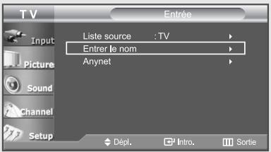 TV Input Picture Sound Channel Setup Liste source : TV Entrer le nom Anynet Dépl. Intro. Sortie