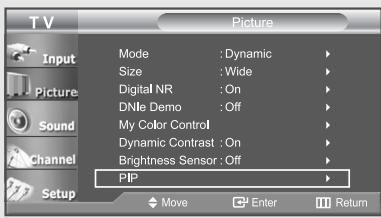 TV Picture Input Mode : Dynamic Size : Wide Digital NR : On DNMe Demo : Off My Color Control Dynamic Contrast : On Brightness Sensor : Off PIP Move Enter Return