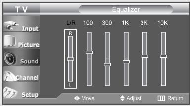 TV Input Picture Sound Channel Setup L/R 100 300 1K 3K 10K R L Move Adjust Return