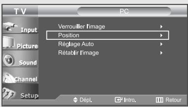 TV PC Input Picture Sound Channel Setup Verrouiller Image Position Réglage Auto Rétablir l'image Dépl. Intro. Retour