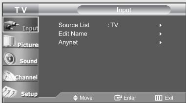 TV Input Source List : TV Edit Name Anynet Move Enter Exit