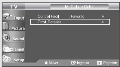 TV Mi Ctrl de Color Control Fácil : Favorito Ctrl. Detalles Mover Ingresar Regresar