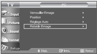 TV Input Picture Sound Channel Setup PC Verrouiller l'image Position Réglage Auto Rétablir l'image Dépl. Intro. Retour